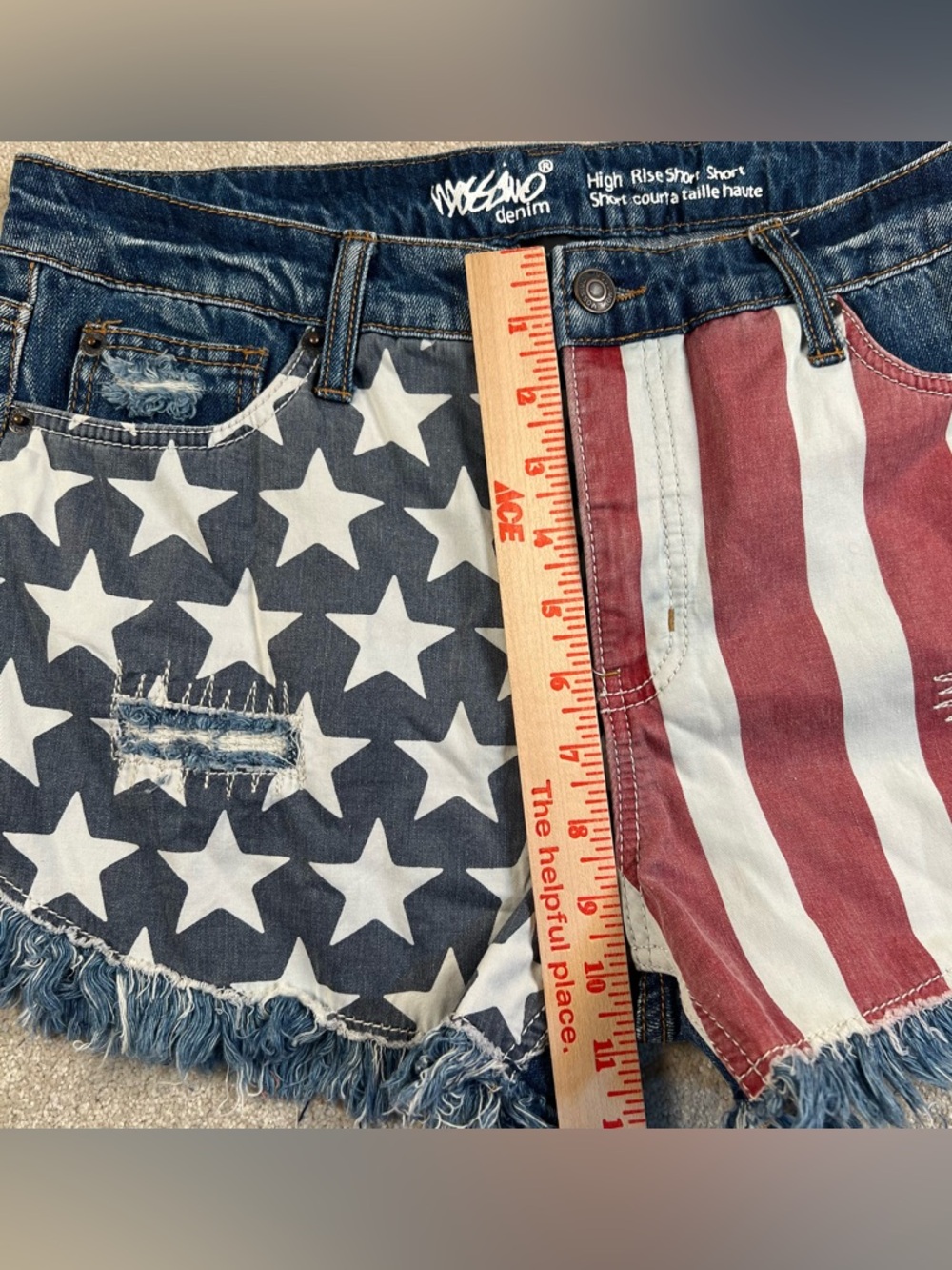 Denim Shorts America Flag Cut Off Distressed High Rise Summer Mossimo Women's 10 - Picture 9 of 9